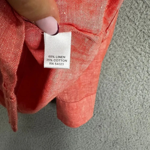 Banana Republic top women 2P orange chambray button up linen blend office career - Picture 4 of 7